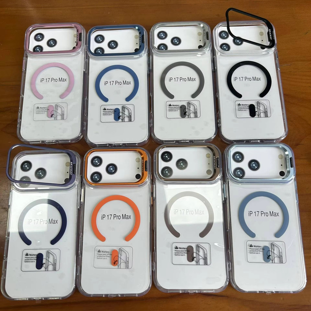High Quality TPU+PC+Magnets Clear Shockproof Magnetic Cover for 17 Pro Max Mobile Phone Case Camera Kickstand Bracket 14 Plus
