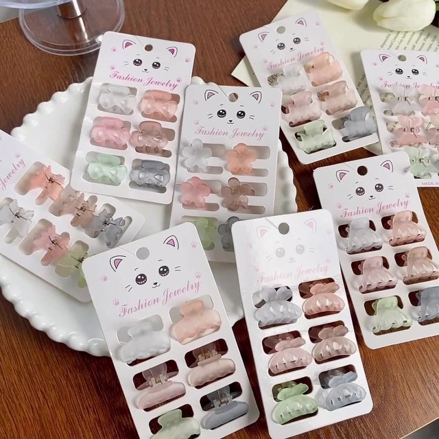 6PCS/SET Fashion Light ColorHair Claw Mini Flower Matte Clips Colorful Cute Small Size Pretty Hair Clips for Women Girls