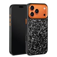 Étui de téléphone de luxe en fibre de carbone et TPU avec anneau métallique orange, antichoc, pour iPhone 17 Pro Max, ajustement fin, design noir et orange