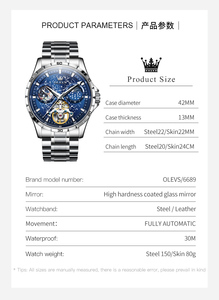 OLEVS 6689 Custom Tourbillon Watch Stainless Steel Waterproof Waterproof Sport Luxury Automatic Mechanical Watch <strong>Wach</strong> for Man - Product Image 4