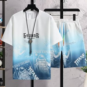 Summer <b>Short</b>-Sleeved <b>Shorts</b> Suit for Boys Fashion Brand Trend Suit Teenagers Hong Style T-shirt Two-Piece Suit - Product Image 2