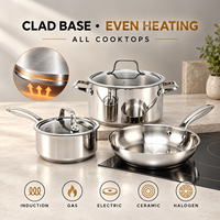 Ensemble de casseroles et poêles WOXIANG multi-usages en acier inoxydable avec couvercles en verre trempé, base plaquée, faciles à nettoyer