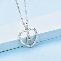 Collier Pendentif Breloque Lettre Initiale Alphabet Cœur en Zirconium Plaqué Or Argent Sterling 925