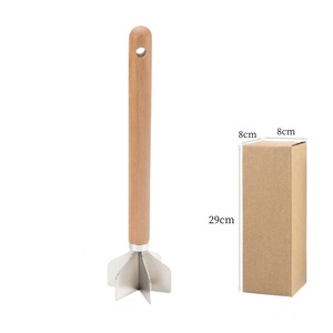 304 Stainless Steel Meat Chopper With Wooden Handle 6‑Blade Multifunctional Ground Meat Masher Potato Mashing Kitchen Cooking To - Product Image 3