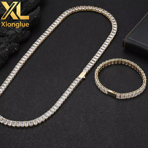 Fashion Hip Hop <b>Copper</b> 18K Gold Plated 4mm Geometric 5A Zircon Tension Setting Round CZ Tennis Necklace for Women and Men - Product Image 6