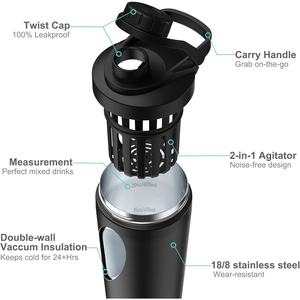 Botella Mezcladora de Proteínas para Gimnasio y Ejercicio, de Acero Inoxidable de Doble Pared, 24 oz, con Logotipo Personalizado - Product Image 2