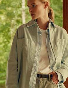 Fabricante de ropa personalizada Ropa de oficina de alta calidad Turn <span class=keywords><strong>Don</strong></span> Collar Botón oculto Tapeta Azul claro Blusas de <span class=keywords><strong>mujer</strong></span> Camisa - Product Image 5