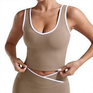 Ensemble débardeur de yoga sans coutures et short cycliste taille haute pour femme, col en V profond, bretelles spaghetti, couleur unie, tenue de sport et fitness - Product Image 3