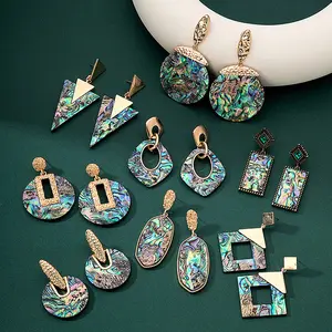 Europe And America Fashion Beach Multicolor Natural Abalone Shells Drop Earrings Women Geometric Dangle Earrings Jewelry Gift