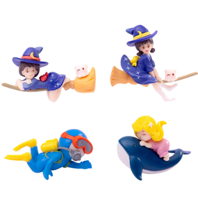 3D statuette di persone in miniatura che volano strega subacqueo surf boy giovani balena che cavalcano ragazze miste mini figure di personaggi giocattoli di plastica - Product Image 5