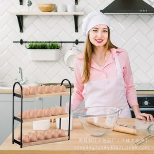 Estante para huevos de madera de 3 niveles, bandeja para huevos, estante de almacenamiento de huevos para encimera de cocina, combinación de hierro y madera - Product Image 3