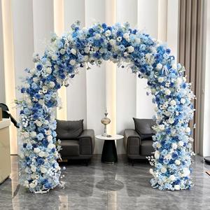 Luxury 2.4m <b>White</b> Blue <b>Roses</b> Flower Silk <b>Artificial</b> Arch Eco-Friendly Removable Wedding Entrance Decor Custom Arch - Product Image 2