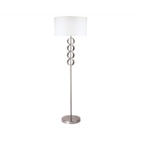 Lámpara de pie de tubo de hierro niquelado cepillado con pantalla de tambor e interruptor de pie para decoración de hoteles - Product Image 2