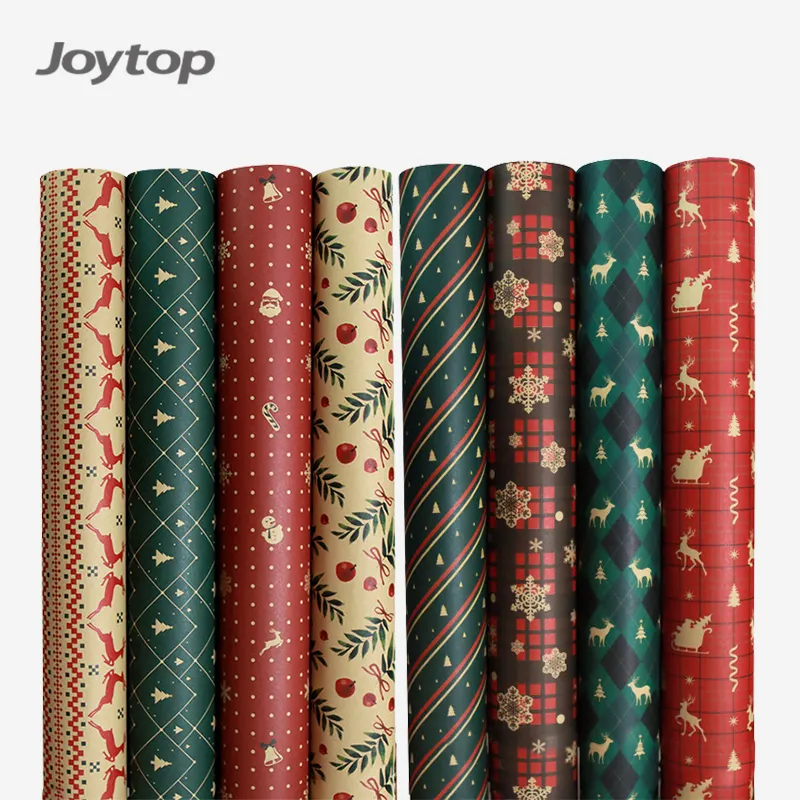 Joytop vente en gros, 16 modèles, 100 g/m², bonhomme de neige, élan, arbre vert, joyeux noël, papier artisanal, emballage cadeau