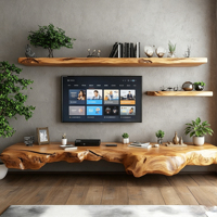 Mueble de TV Flotante con Acabado de Madera, Soporte de TV Minimalista Personalizado para Sala de Estar, Mueble Suspendido para Almacenamiento Multimedia