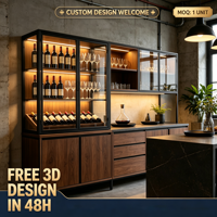 Armoire à vin moderne et écologique sur mesure avec porte en verre et éclairage LED |   Cadre en fer noir noyer |   Conception 3D Gratuite 48h |   Vin