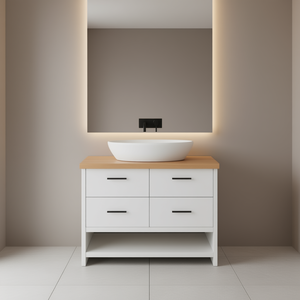 Meuble-lavabo de salle de bain en bois massif brun clair 39,4x15,7 pouces, design minimaliste, sur pied - Product Image 2