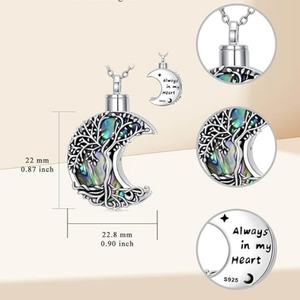 Collier urne funéraire Arbre de Vie pour cendres, pendentif commémoratif phase de lune, bijou souvenir avec bouchon à vis, personnalisable avec logo gravé - Product Image 3