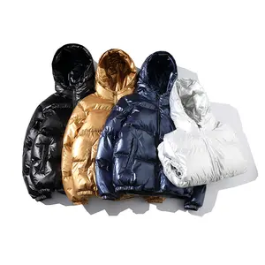 Мужские ботинки высокого качества, мягкий светоотражающий глянцевый черный с голубыми пузырьками пуховое пальто Зимние блестящие из искусственной кожи для мальчиков куртка-пуховик