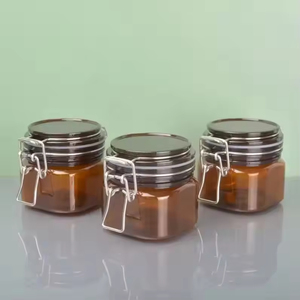 200ml Amber Square PET <b>Jar</b> for Skin Care Slimming Cream Massage Cream Mud Film Packaging Sealed <b>Plastic</b> Button <b>Jars</b> - Product Image 3