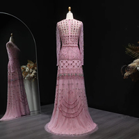 Luxuriöses Rosa Perlenabendkleid Langarm Dubai Eleganz Arabisches Party-Abschlussballkleid für Damen Lsz220