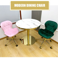 Chaise de salle à manger et de maquillage pivotante réglable en hauteur en velours avec logo personnalisé, idéale pour la maison, avec roulettes