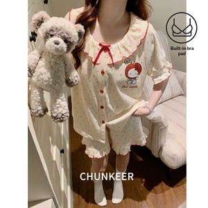 Pigiama Estivo da Donna in Imitazione Cotone Traspirante con Scollo a V, Maniche Corte, Stile Dolce e Casual <span class=keywords><strong>per</strong></span> Casa - Product Image 3
