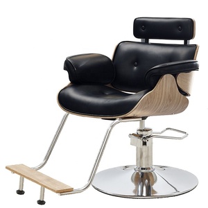 High Quality Durable Portable Salon Furniture Barber Chair Wood Frame Leather Seat Adjustable Height Rotation Hydraulic Pump - Product Image 4