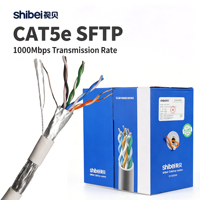 Kabel Shibei CAT5e Solid SFTP 305 Meter yang Andal, SF/UTP Perisai Ganda, Kabel Jaringan Internet, Kabel Luar Ruangan CCTV Gigabit Ethernet