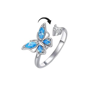 Women's Fashion <b>Ring</b> Flower Design Zircon Inlay Rotating Adjustable Gift Jewelry - Product Image 2