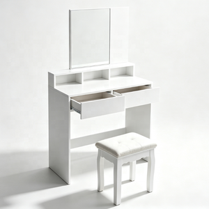 Coiffeuse moderne rose pour chambre à coucher, réglable en MDF, avec miroir LED diamanté amovible - Product Image 1