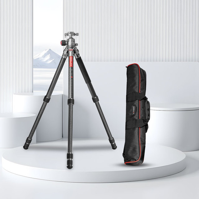 KINGJOY C83+B30 Portable Video Travel Heavy Duty Carbon Fiber Professional Tripod 12kg Load Capacity 1395mm Max Height Flip Lock
