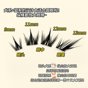 ขนตาปลอมแบบเส้นต่อเส้น ขนาด 9 มม. 11 มม. 12 มม. 13 มม. ทรงสุนัข/จิ้งจอก ธรรมชาติ ยาวเรียว งอนรูปตัว C สำหรับติดขนตาบน - Product Image 1