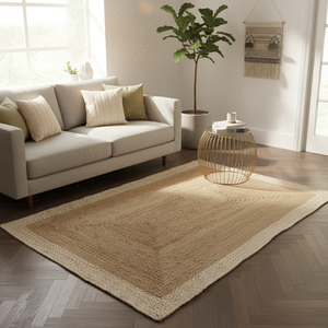 Tapis en jute géométrique moderne DIVTIK DECOR, teinture en coton blanc, écologique, antidérapant, à poils plats, rectangulaire, tressé, fabriqué à la machine, avec bordure - Product Image 3