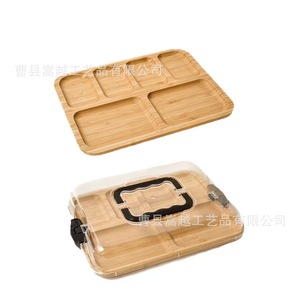 <b>Bamboo</b> Food <b>Container</b> With Lid 4-7 Compartments Rectangle Storage Tray For Kitchen Snack Cheese Dessert - Product Image 1
