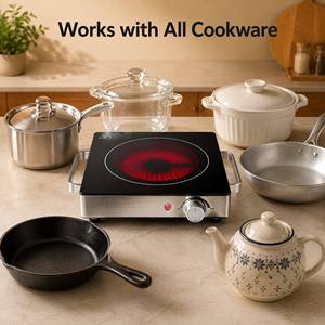<span class=keywords><strong>Plaque</strong></span> de cuisson électrique portable infrarouge en céramique à brûleur unique, sans rayonnement, avec commande par bouton, compatible avec tous les ustensiles de cuisine - Product Image 4