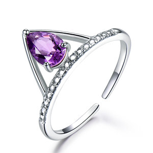 Cincin Kawin Perak Sterling 925 Berlapis Emas dengan Batu Permata Amethyst Arab <span class=keywords><strong>Saudi</strong></span>, Perhiasan Wanita, Setting Prong - Product Image 4