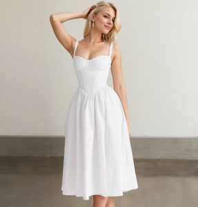 Abito da Sera Elegante da Donna per Celebrità, Nuovo Design a Linea A, Bustier Estivo per Feste, Bianco CB con Vita Impero in Jersey - Product Image 3