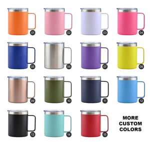Custom Logo <b>Mug</b> Cup Stainless Steel Double Wall Insulated Thermal Camping 12 oz 14 oz Travel Coffee <b>Mug</b> With Handle and Lid - Product Image 2