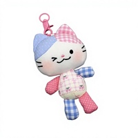 Porte-clés chat en peluche patchwork, pendentif animal en tissu doux, breloque pour sac, cadeau