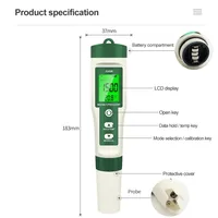 Testeur numérique de qualité de l'eau industriel 10 en 1 PH/EC/TDS/ORP/H2/Fertilité/Salinité/SG/Resistivité/Température pour aquariums et piscines