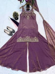 Indian <b>Pakistani</b> Orange Silk Sharara Gharara Kurti Set Fabric Gorgeous Customize Ethnic Wear for Women <b>Eid</b> Ramzan Special - Product Image 4