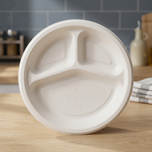 Plato de bagazo 100% natural 3 CP, gama de vajilla de gran capacidad – Vajilla de bagazo al por mayor para servicios de catering y hostelería ecológicos - Product Image 2