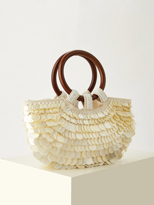 Handmade <b>Sequin</b> Shell <b>Handbag</b> Women Vintage Wooden Ring Tote Bag French Style Evening Clutch Detachable Chain Crossbody Purse - Product Image 6