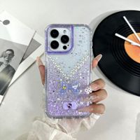 Coque de téléphone antichoc pour iPhone 18 17 16 ProMax, double couche transparente avec perles brillantes et nœud 3D en résine époxy