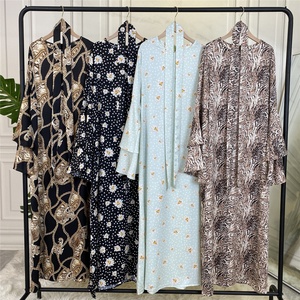 6528# High Quality Satin Printing Abaya Dress Two Layer Sleeves Muslim Women <b>Kaftan</b> Islamic Silk <b>Maxi</b> Dresses - Product Image 6