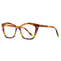 Acétate Fashion Cat-eye Lunettes plates pour femmes Personnalité européenne et américaine Couleur contrastée Lunettes à assiettes haut de gamme
