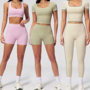 Conjunto Deportivo para Mujer, Top de Yoga Ajustado con Bloques de Color, Camisetas Deportivas con Leggings, Shorts para Gimnasio, Fitness, Running y Yoga - Product Image 1