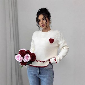 Outono Inverno Casual Europeu Americano Puro Casal Coração Mulheres Versátil Malha Pulôver Loose Neck <span class=keywords><strong>Sweater</strong></span> - Product Image 1