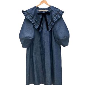 Ropa informal a la moda para mujer, vestido con mangas acampanadas, cuello <span class=keywords><strong>marinero</strong></span>, lazo delantero, Chambray, vestido azul holgado - Product Image 5